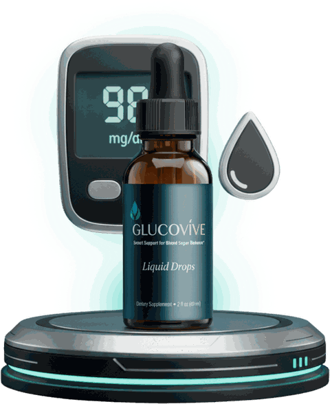 GlucoVive liquid blood sugar support drops, 60 mL amber bottle with dropper